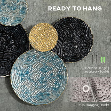 3D Metal Circle Wall Art Sculpture for Living Room Bedroom Dining Room - Blue Black Gold