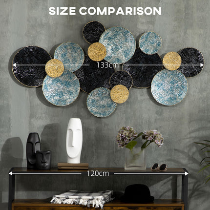 3D Metal Circle Wall Art Sculpture for Living Room Bedroom Dining Room - Blue Black Gold