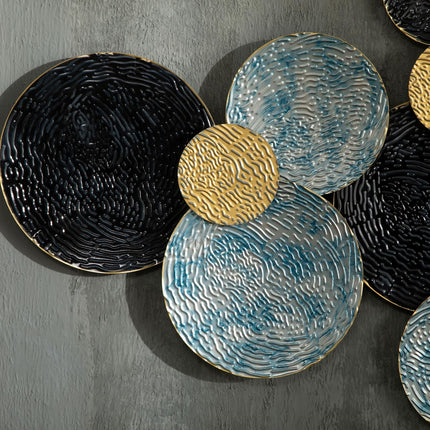 3D Metal Circle Wall Art Sculpture for Living Room Bedroom Dining Room - Blue Black Gold