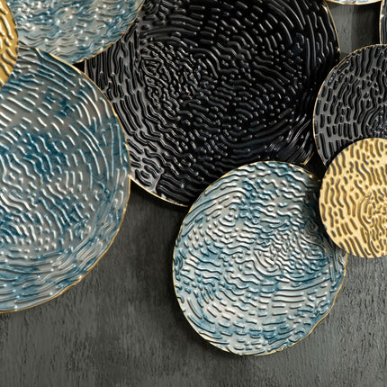 3D Metal Circle Wall Art Sculpture for Living Room Bedroom Dining Room - Blue Black Gold
