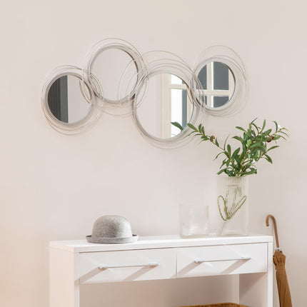 Modern Metal Wall Art Decorative Mirror with Four Mirrors for Living Room Bedroom Dining Room - Silver