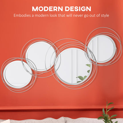 Modern Metal Wall Art Decorative Mirror with Four Mirrors for Living Room Bedroom Dining Room - Silver