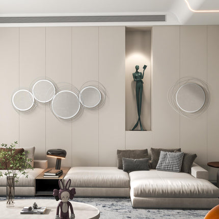 Modern Metal Wall Art Decorative Mirror with Four Mirrors for Living Room Bedroom Dining Room - Silver