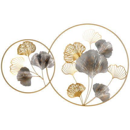 3D Metal Ginkgo Leaves Wall Art Sculpture for Living Room Bedroom Dining Room - Gold