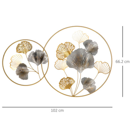 3D Metal Ginkgo Leaves Wall Art Sculpture for Living Room Bedroom Dining Room - Gold