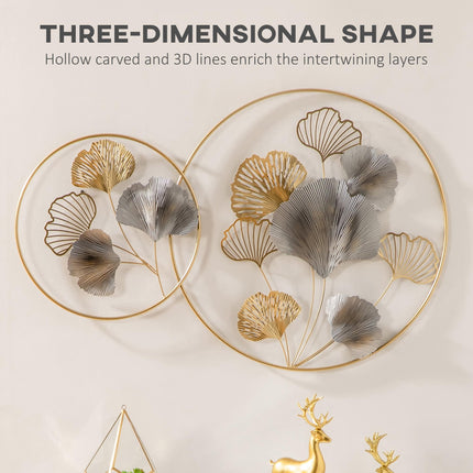 3D Metal Ginkgo Leaves Wall Art Sculpture for Living Room Bedroom Dining Room - Gold
