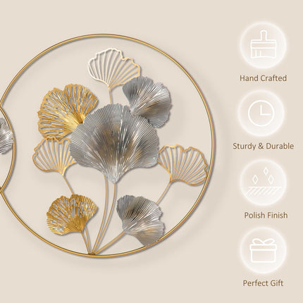 3D Metal Ginkgo Leaves Wall Art Sculpture for Living Room Bedroom Dining Room - Gold
