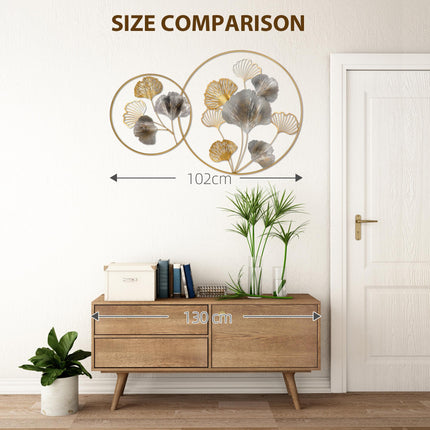 3D Metal Ginkgo Leaves Wall Art Sculpture for Living Room Bedroom Dining Room - Gold