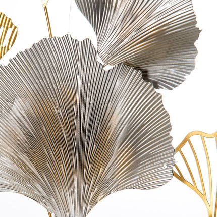 3D Metal Ginkgo Leaves Wall Art Sculpture for Living Room Bedroom Dining Room - Gold