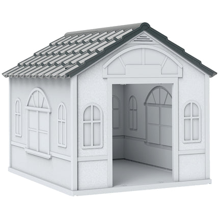 Plastic Weatherproof Medium Dog House with Ventilation - Grey