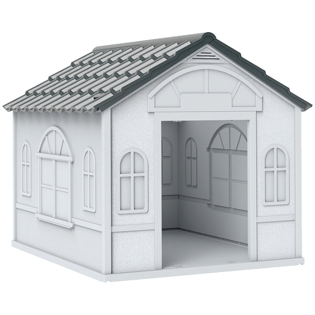 Plastic Weatherproof Medium Dog House with Ventilation - Grey