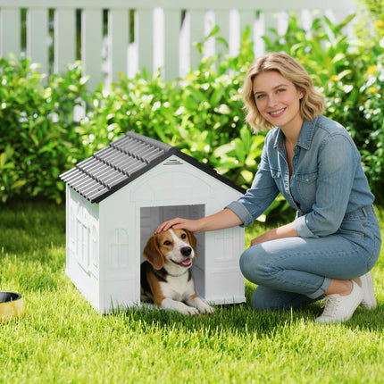 Plastic Weatherproof Medium Dog House with Ventilation - Grey