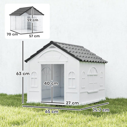 Plastic Weatherproof Medium Dog House with Ventilation - Grey