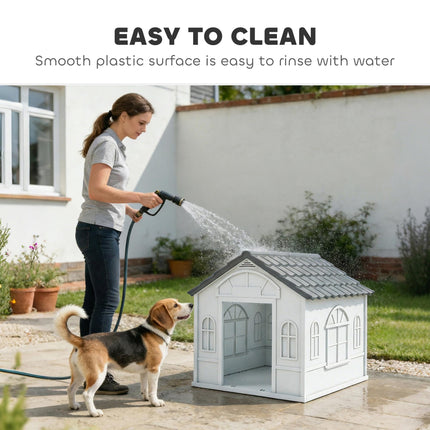 Plastic Weatherproof Medium Dog House with Ventilation - Grey
