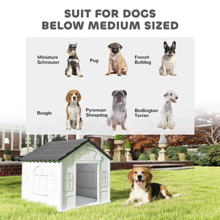 Plastic Weatherproof Medium Dog House with Ventilation - Grey