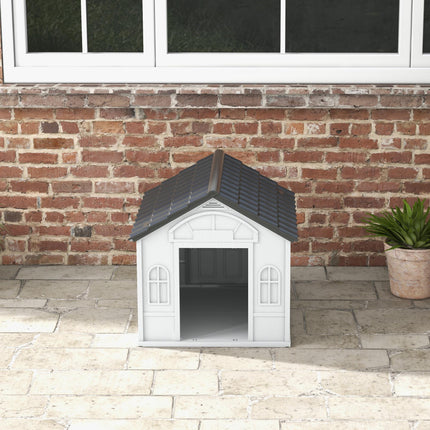 Plastic Weatherproof Medium Dog House with Ventilation - Grey