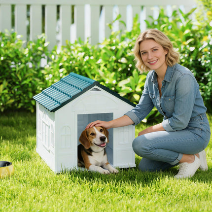 Weatherproof Plastic Dog House for Medium Dogs - Blue
