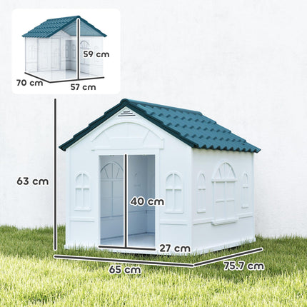 Weatherproof Plastic Dog House for Medium Dogs - Blue