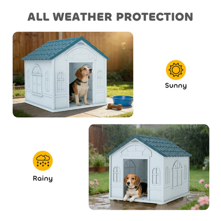 Weatherproof Plastic Dog House for Medium Dogs - Blue