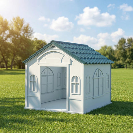 Weatherproof Plastic Dog House for Medium Dogs - Blue