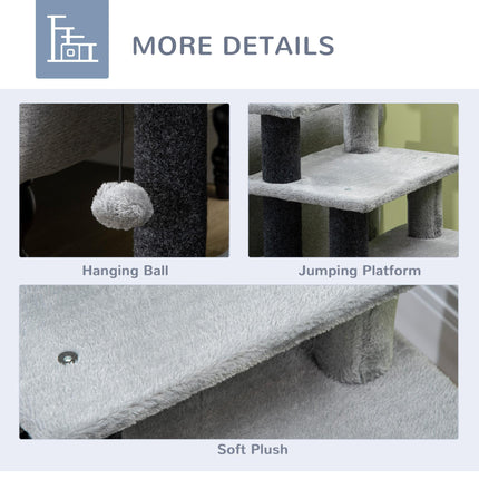 Adjustable Height 3-4 Step Cat Stairs with Detachable Cover & Hanging Ball for Bed or Sofa - Grey