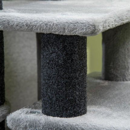 Adjustable Height 3-4 Step Cat Stairs with Detachable Cover & Hanging Ball for Bed or Sofa - Grey