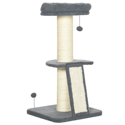 Cat Tree Tower with Scratching Posts, Bed, Toy Ball for Cats under 6 Kg - Dark Grey & Beige