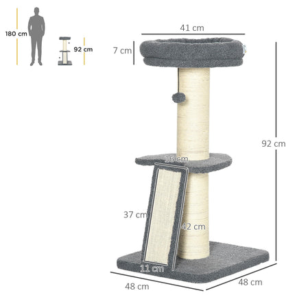 Cat Tree Tower with Scratching Posts, Bed, Toy Ball for Cats under 6 Kg - Dark Grey & Beige