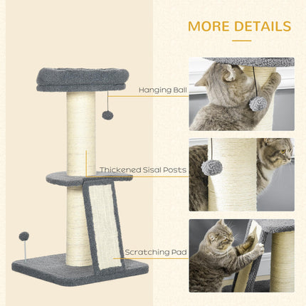 Cat Tree Tower with Scratching Posts, Bed, Toy Ball for Cats under 6 Kg - Dark Grey & Beige