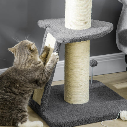 Cat Tree Tower with Scratching Posts, Bed, Toy Ball for Cats under 6 Kg - Dark Grey & Beige