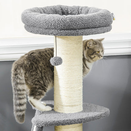 Cat Tree Tower with Scratching Posts, Bed, Toy Ball for Cats under 6 Kg - Dark Grey & Beige