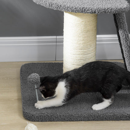 Cat Tree Tower with Scratching Posts, Bed, Toy Ball for Cats under 6 Kg - Dark Grey & Beige