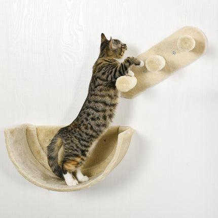 4PC Wall-Mounted Cat Climbing Shelf Set with Hammock, Nest & Scratching Post - Beige