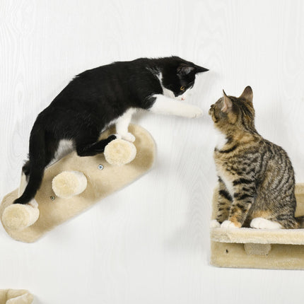 4PC Wall-Mounted Cat Climbing Shelf Set with Hammock, Nest & Scratching Post - Beige