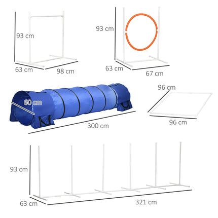 6-Piece Dog Agility Training Set with 3m Tunnel, Whistle, Pause Box, Jumps & Weave Poles - Multicolour