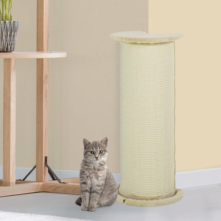 85cm Cat Scratching Post with Sisal Rope and Plush Top, Anti-Tip Corner Design - Beige