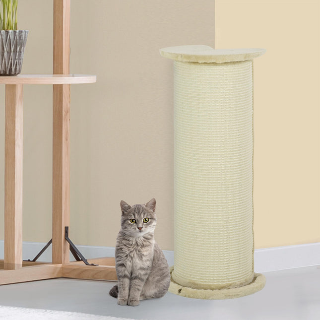 85cm Cat Scratching Post with Sisal Rope and Plush Top, Anti-Tip Corner Design - Beige
