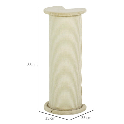 85cm Cat Scratching Post with Sisal Rope and Plush Top, Anti-Tip Corner Design - Beige