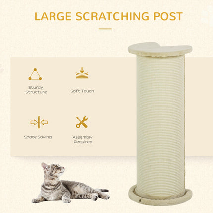 85cm Cat Scratching Post with Sisal Rope and Plush Top, Anti-Tip Corner Design - Beige