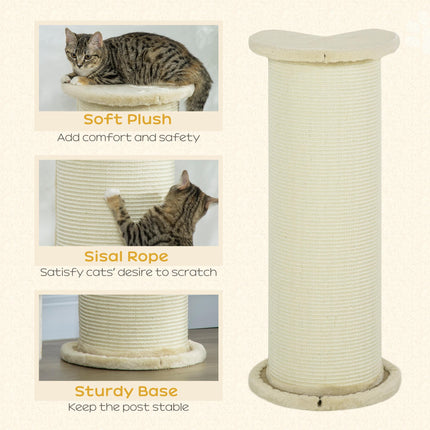 85cm Cat Scratching Post with Sisal Rope and Plush Top, Anti-Tip Corner Design - Beige
