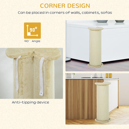 85cm Cat Scratching Post with Sisal Rope and Plush Top, Anti-Tip Corner Design - Beige