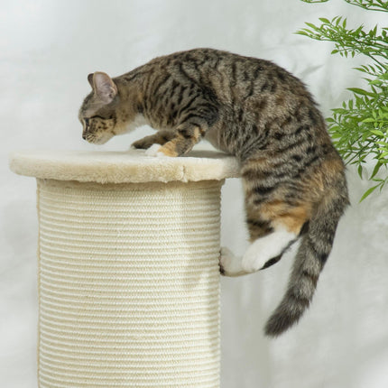 85cm Cat Scratching Post with Sisal Rope and Plush Top, Anti-Tip Corner Design - Beige
