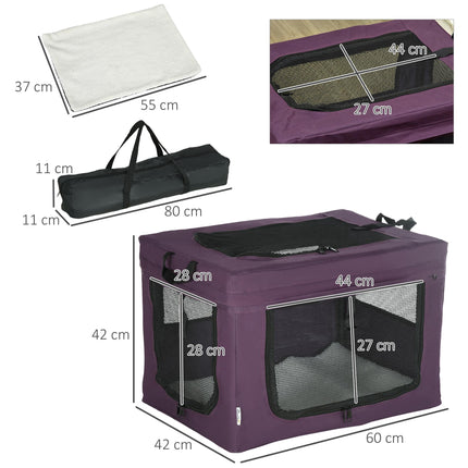 Foldable Portable Pet Carrier for Miniature Dogs and Cats 60x42x42 cm - Purple