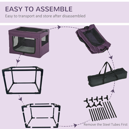 Foldable Portable Pet Carrier for Miniature Dogs and Cats 60x42x42 cm - Purple