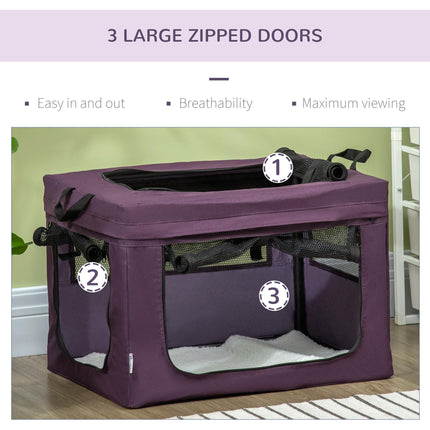 Foldable Portable Pet Carrier for Miniature Dogs and Cats 60x42x42 cm - Purple