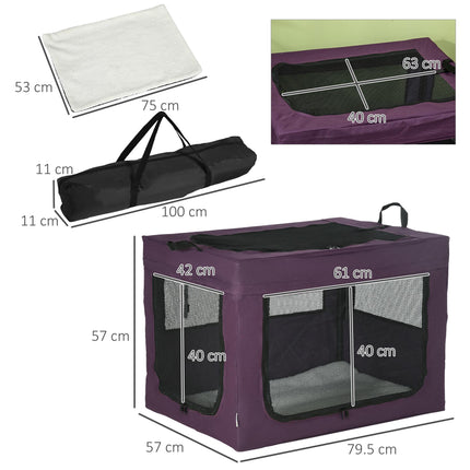 Portable Foldable Pet Carrier Bag for Small & Medium Dogs 79.5x57x57 cm - Purple