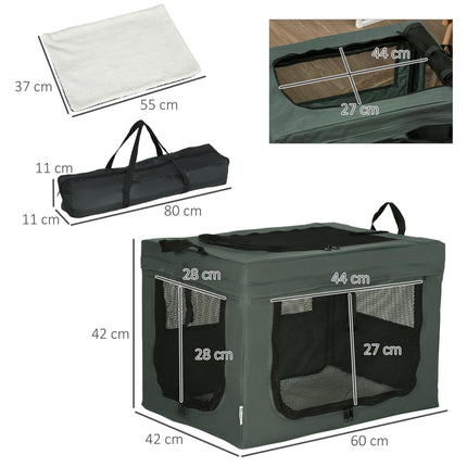 Portable Foldable Pet Carrier for Miniature Dogs and Cats 60x42x42 cm - Grey