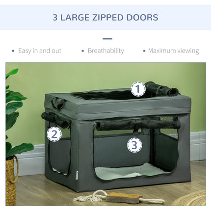 Portable Foldable Pet Carrier for Miniature Dogs and Cats 60x42x42 cm - Grey