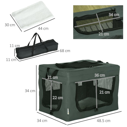 49cm Foldable Portable Pet Carrier with Cushion for Miniature Dogs and Cats - Grey
