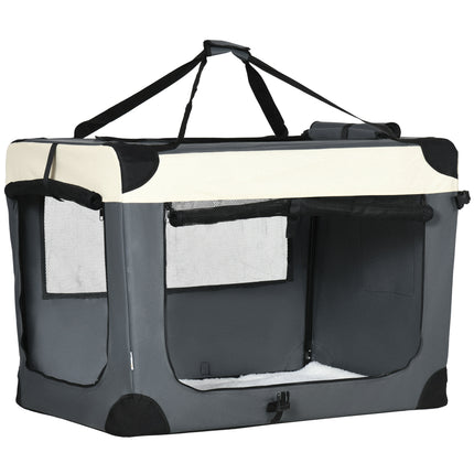 91cm Foldable Pet Carrier with Cushion for Large Dogs and Cats - Grey